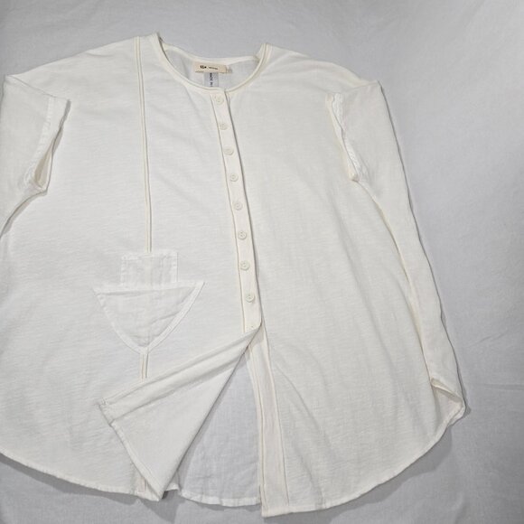 CHEYENNE Zen Lagenlook IVORY Mixed Media Linen-Cotton Blouse OVERSIZED Size L/XL - Picture 7 of 17